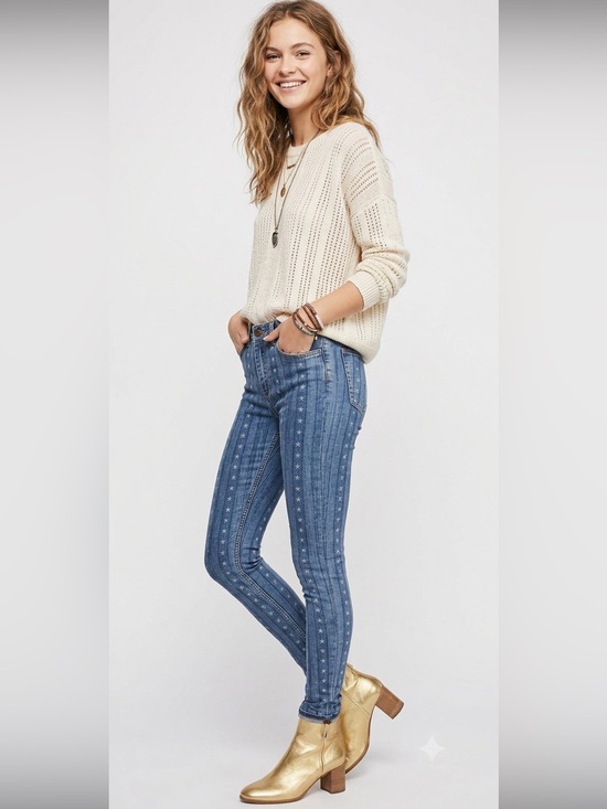 Sandro Denim - SANDRO Paris Star-print Skinny Mid-rise Jeans In Blue Ladies 34 or US 2